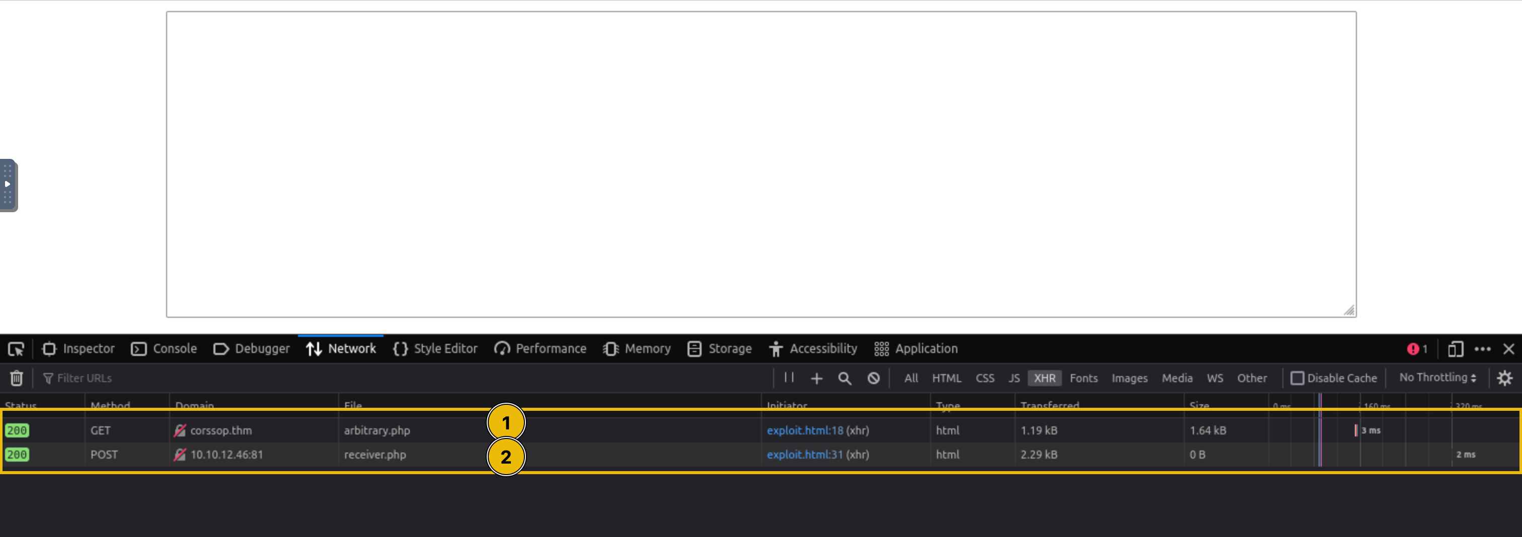 two XHR requests in the network tab
