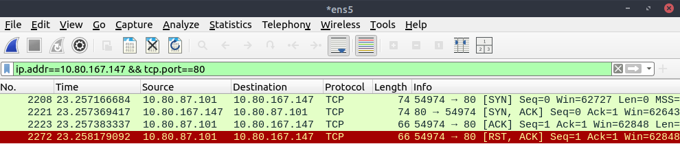 wireshark filter on port 80.