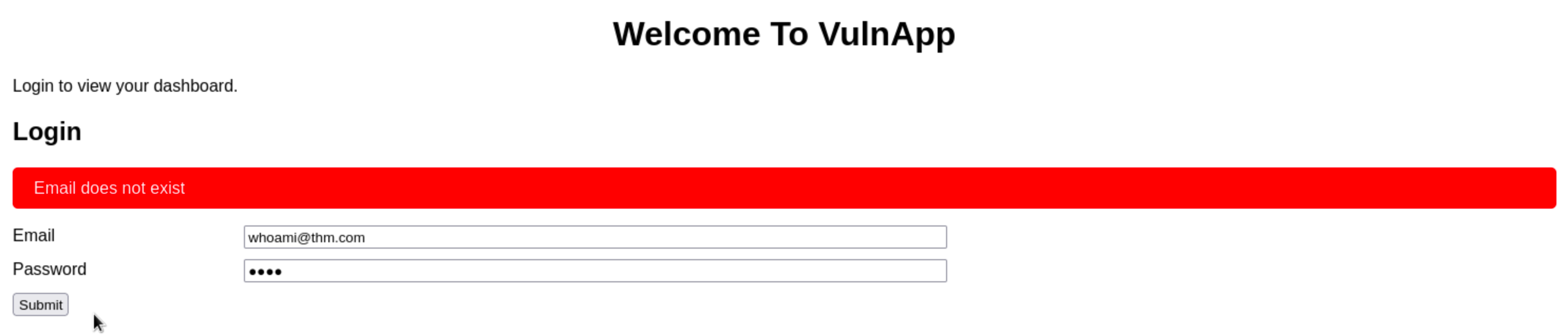 Email does not exist error message